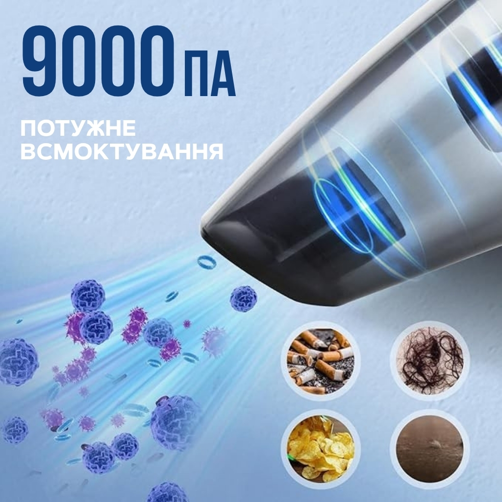 Компактний пилосос для автомобіля з USB-зарядкою та насадками