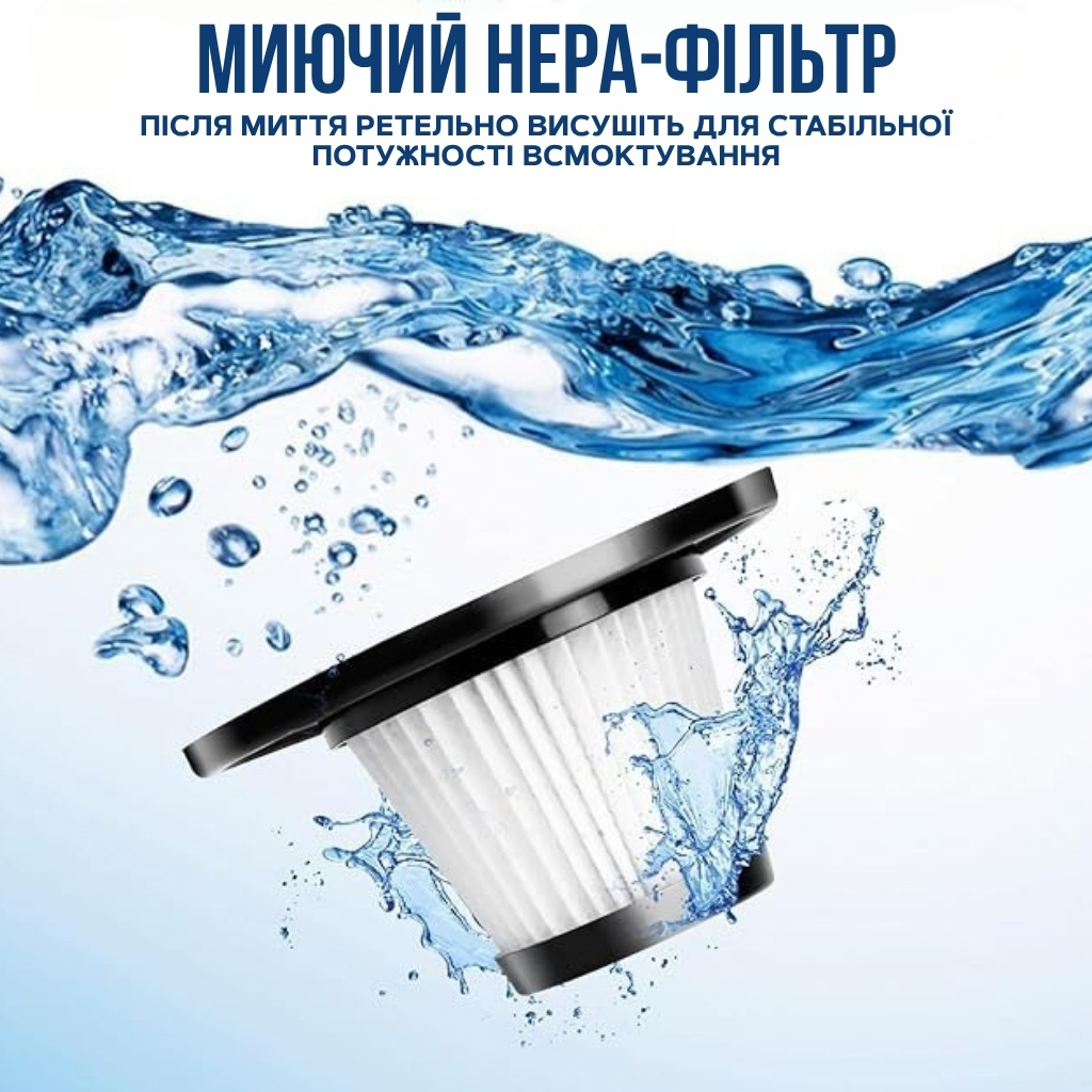 Компактний пилосос для автомобіля з USB-зарядкою та насадками